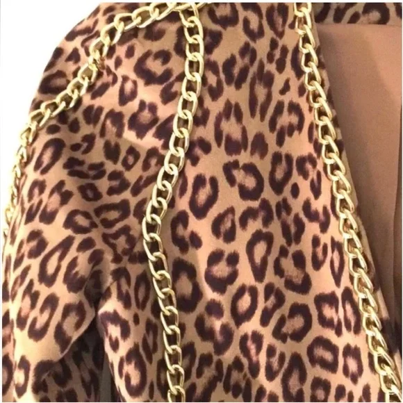XS Boston Proper leopard faux suede jacket blazer with gold chain trim - Picture 13 of 13